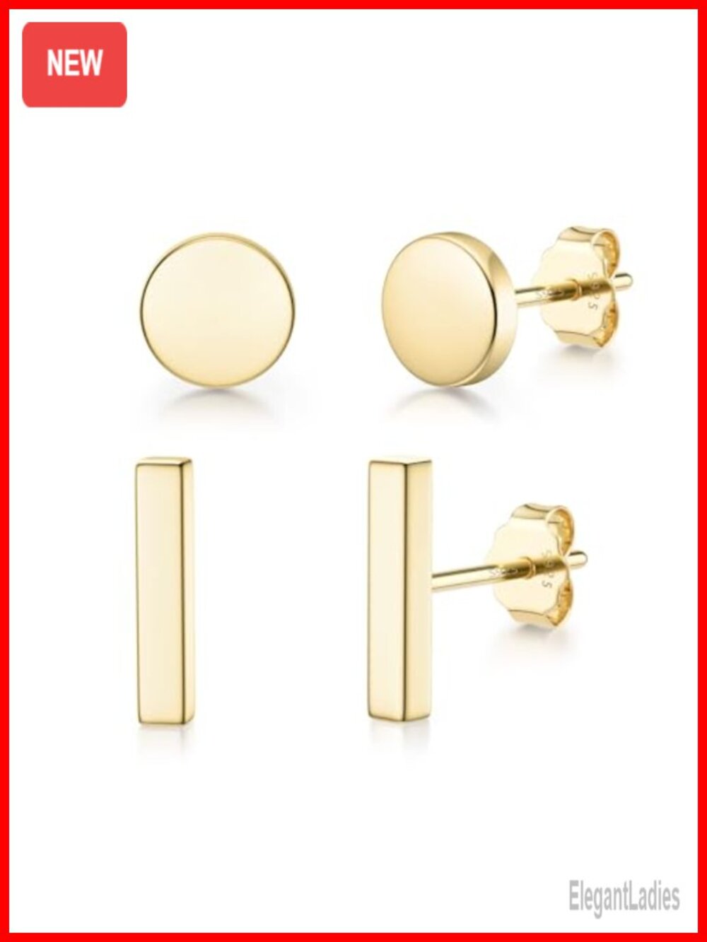 925 Sterling Silver Stud Earrings Set 14K Gold Plated Hypoallergenic
